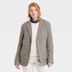 Houston White Womens Plaid Blazer Jacket Brown Grey Button Front Pockets Medium